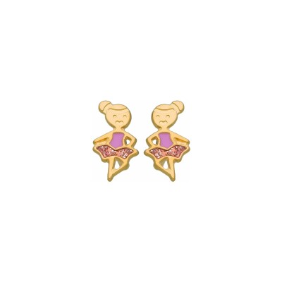 Boucles d'oreilles danseuse classique en or jaune et laque