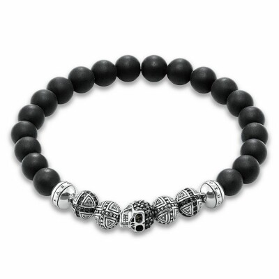 Bracelet Thomas Sabo Rebel at heart Tête de mort en argent, obsidienne et oxyde de zirconium noir M (17 cm)