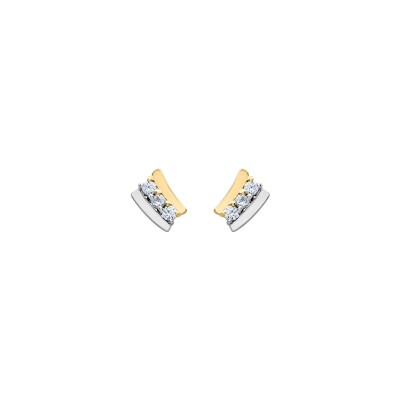 Boucles d'oreilles en or jaune, or blanc et oxyde de zirconium