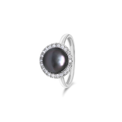 Bague Galaxy en or blanc, perle et diamants