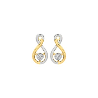 Boucles d'oreilles en or jaune, rhodium et diamant