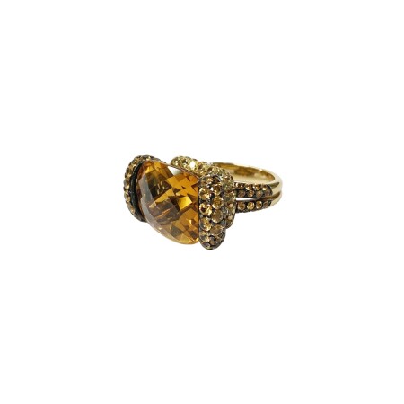 Bague Isabelle Barrier en or jaune, saphir jaune, saphir orange et citrine, taille 52