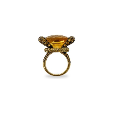 Bague Isabelle Barrier en or jaune, saphir jaune, saphir orange et citrine, taille 52