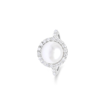 Bague Galaxy en or blanc, perle d'eau douce blanche et diamants