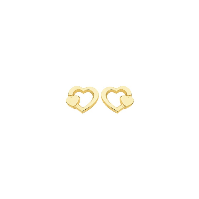 Boucles d'oreilles vis double cœur en or jaune