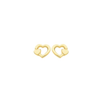 Boucles d'oreilles vis double cœur en or jaune