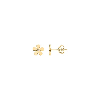 Boucles d'oreilles fleur en or jaune, laque et oxyde de zirconium