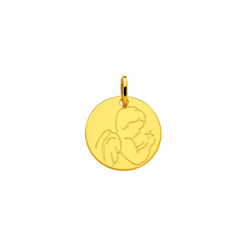 Médaille ange étoile en or jaune, 16mm