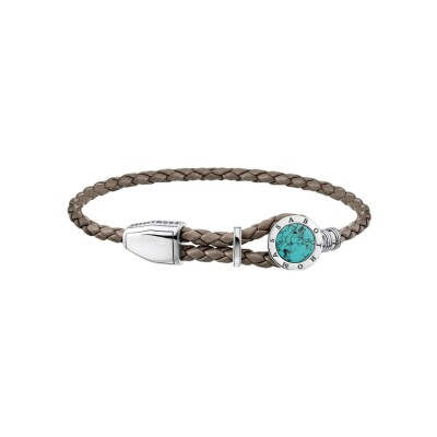 Bracelet Thomas Sabo Sterling Silver en argent, cuir et pierre de couleur, taille 25cm