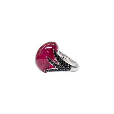 Bague Isabelle Barrier en or blanc, tourmaline et saphir, taille 55