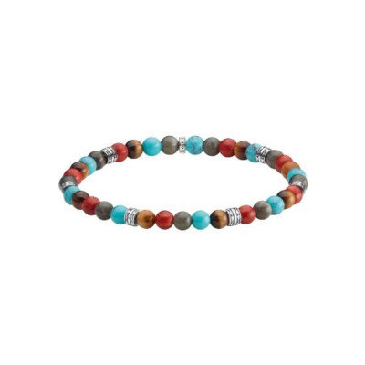 Bracelet Thomas Sabo Sterling Silver en argent, pierre de couleur, corail et œil de tigre, taille 19cm