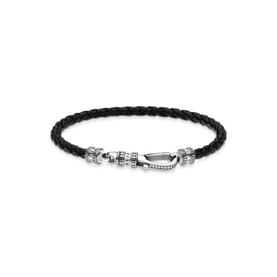 Bracelet Thomas Sabo mousqueton en argent et cuir, 19cm