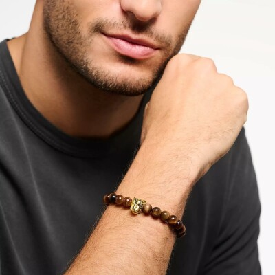 Bracelet Thomas Sabo en argent, plaqué or, œil de tigre et oxyde de zirconium