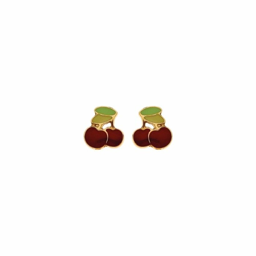 Boucles d'oreilles cerises en or jaune et laque