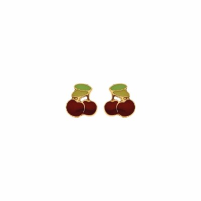 Boucles d'oreilles cerises en or jaune et laque