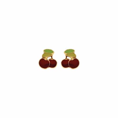 Boucles d'oreilles cerises en or jaune et laque