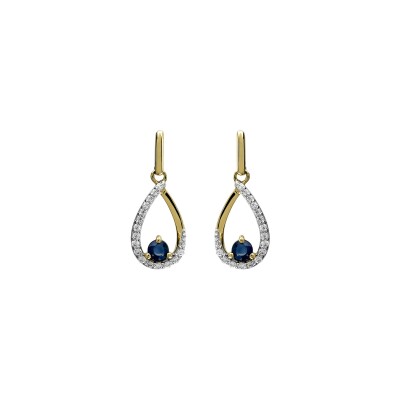 Boucles d'oreilles en or jaune, saphirs et diamants