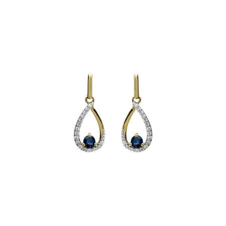 Boucles d'oreilles en or jaune, saphirs et diamants