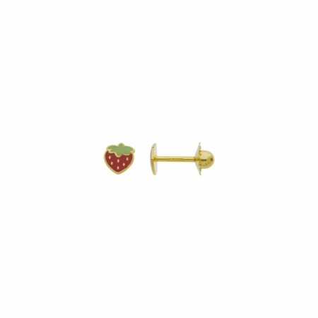 Boucles d'oreilles fraises en or jaune et laque