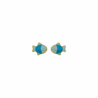 Boucles d'oreilles poissons en or jaune et laque