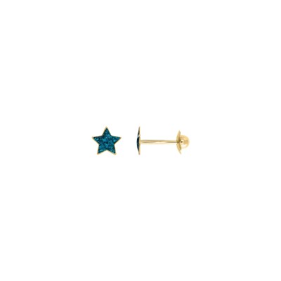 Boucles d'oreilles étoile Turquoise en or jaune et laque pailletée
