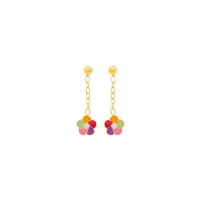 Boucles d'oreilles pendantes fleurs en or jaune