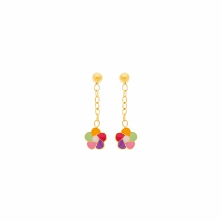 Boucles d'oreilles pendantes fleurs en or jaune