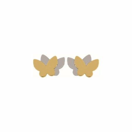 Boucles d'oreilles double papillon en or jaune et or blanc