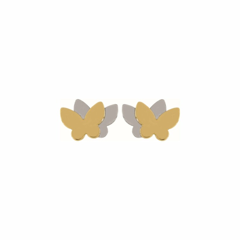 Boucles d'oreilles double papillon en or jaune et or blanc