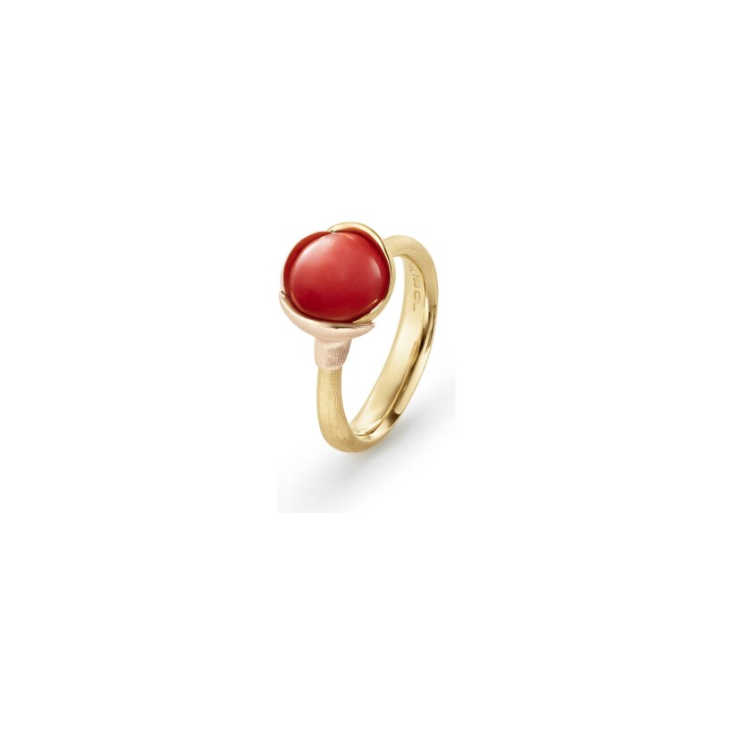 Ole Lynggaard Lotus ring, yellow gold, rose gold and coral