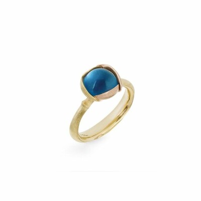 Bague Ole Lynggaard Lotus en or jaune, or rose et topaze bleue