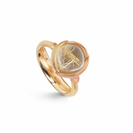 Ole Lynggaard Lotus ring in yellow gold, rose gold and quartz