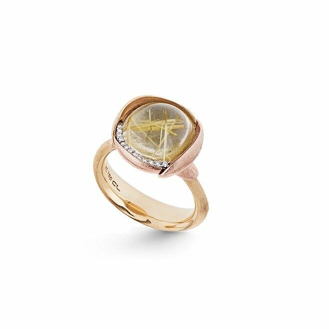 Ole Lynggaard Lotus ring in yellow gold, rose gold, quartz and diamonds