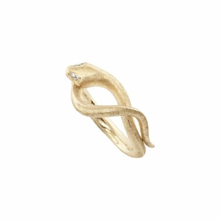 Ole Lynggaard Snakes Small ring in satin yellow gold and diamonds