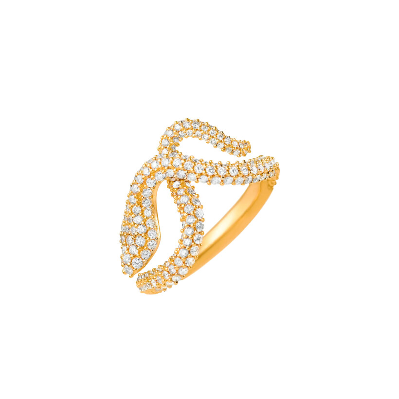 Ole Lyngaard Snakes Small pavement ring in yellow gold and diamonds