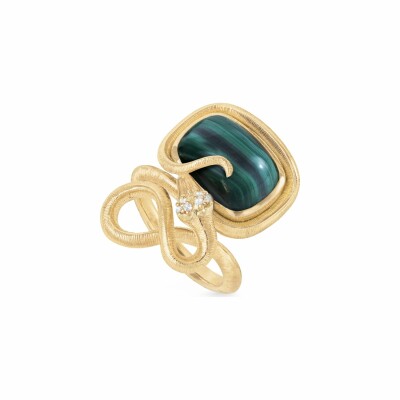 Ole Lynggaard Snakes ring in yellow gold, malachite and diamonds