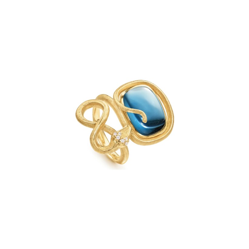 Ole Lynggaard Snakes ring, yellow gold, blue london topaz and diamonds