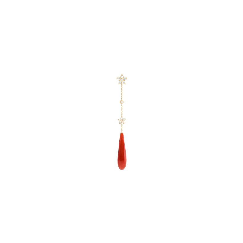 Pendentif pour boucle d'oreille Ole Lynggaard Shooting Stars en or jaune, diamants et corail