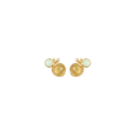 Boucles d'oreilles Ole Lynggaard Lotus en or jaune, opale, quartz et diamants