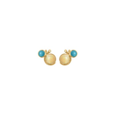 Boucles d'oreilles Ole Lynggaard Lotus en or jaune, turquoise, opale et diamants