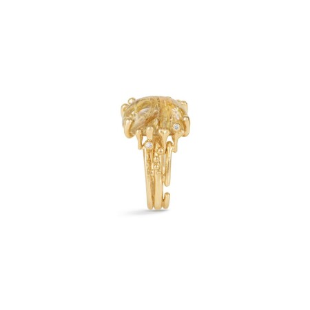 Ole Lynggaard Boho ring, yellow gold, quartz and diamonds