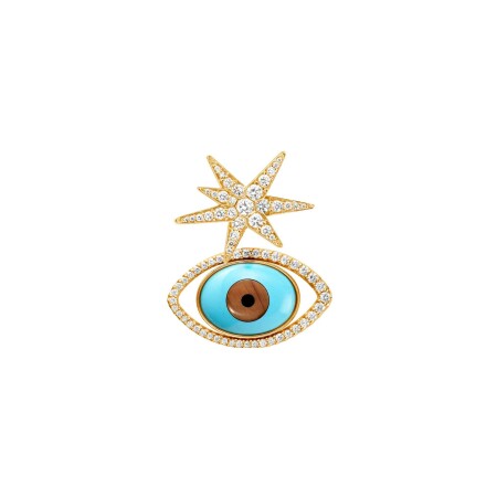 Pendentif pour boucle d'oreille Ole Lynggaard Evil Eye en or jaune, diamants, onyx, oeil de tigre et turquoise