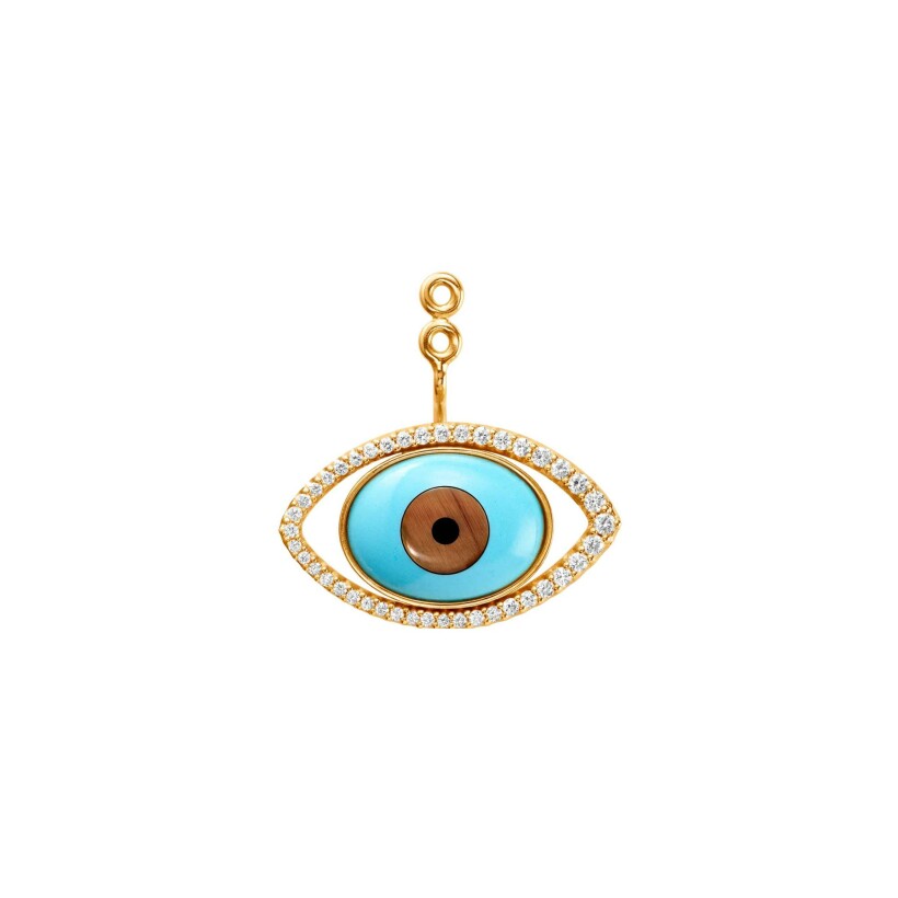 Ole Lynggaard Evil Eye pendant for earring, yellow gold, diamonds, onyx, tiger eye and turquoise