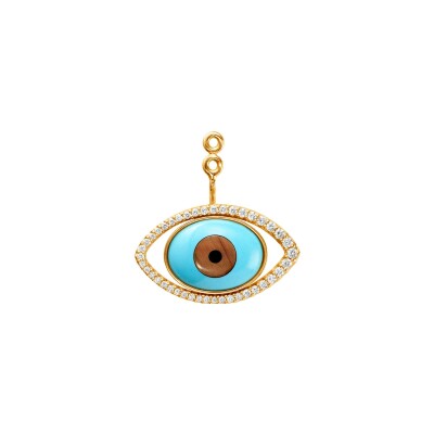 Pendentif pour boucle d'oreille Ole Lynggaard Evil Eye en or jaune, diamants, onyx, oeil de tigre et turquoise