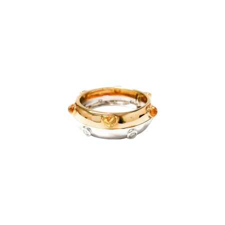 Bague Isabelle Barrier en or blanc, or rose, diamants et saphir jaune, taille 52