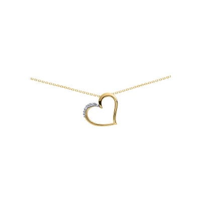 Collier coeur en or jaune et oxyde de zirconium, 45cm