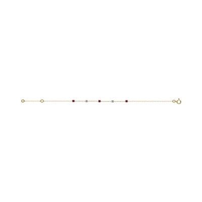 Bracelet en or jaune, rubis et diamant, 18cm