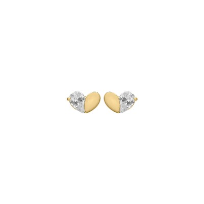 Boucles d'oreilles coeur en or jaune et oxyde de zirconium