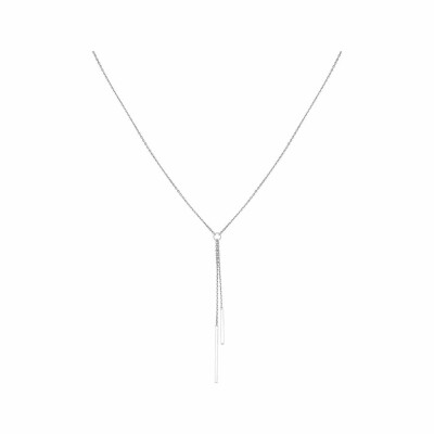 Collier Y double baton en or blanc, 45cm