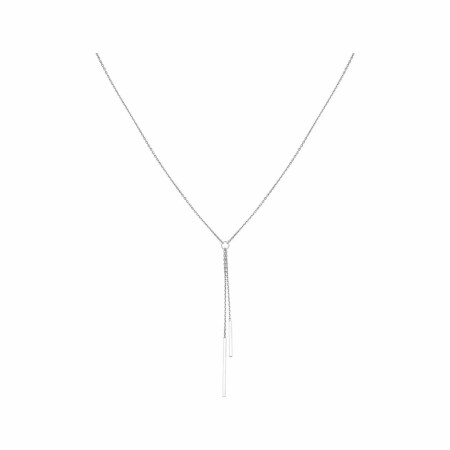 Collier Y double baton en or blanc, 45cm